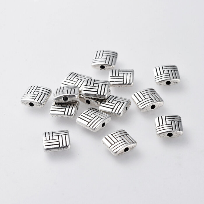Tibetaanse Spacer Beads Rechthoek 8x8x3mm Antiek Zilver, 10 stuks