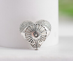 Tibetan Heart Beads 12x13x6mm Antique Silver, 3 pieces