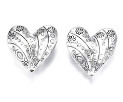 Tibetaanse Kralen Hart 30x30x14mm Antiek Zilver Nikkelvrij, 3 stuks