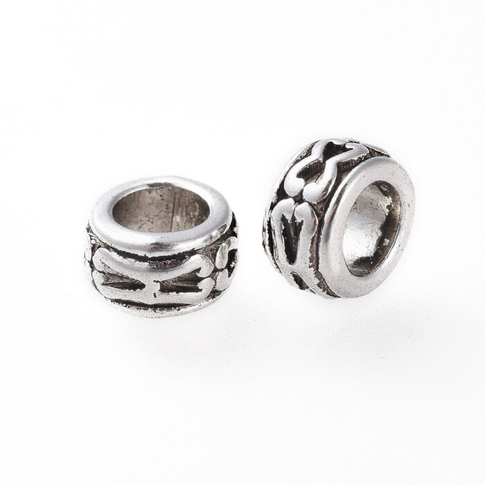 Tibetaanse Spacer Beads Rondelle 6x3.5mm Antiek Zilver Nikkelvrij, 15 stuks