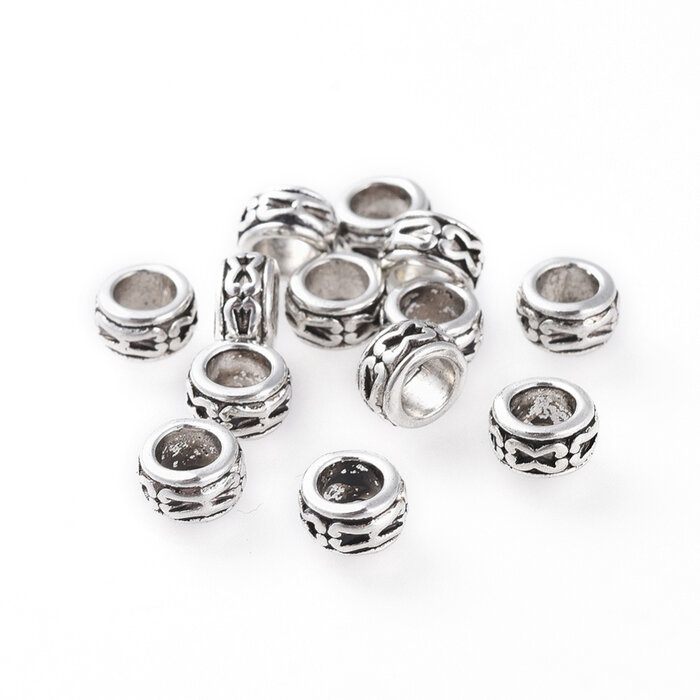 Tibetaanse Spacer Beads Rondelle 6x3.5mm Antiek Zilver Nikkelvrij, 15 stuks
