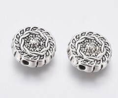 Tibetaanse Spacer Beads Rond 10x4mm Antiek Zilver, 10 stuks