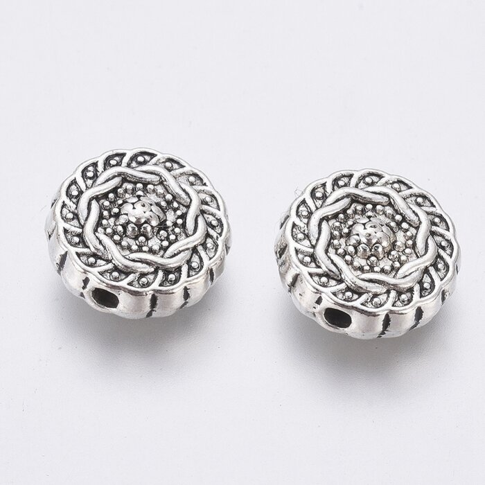 Tibetan Spacer Beads Round 10x4mm Antique Silver, 10 pieces