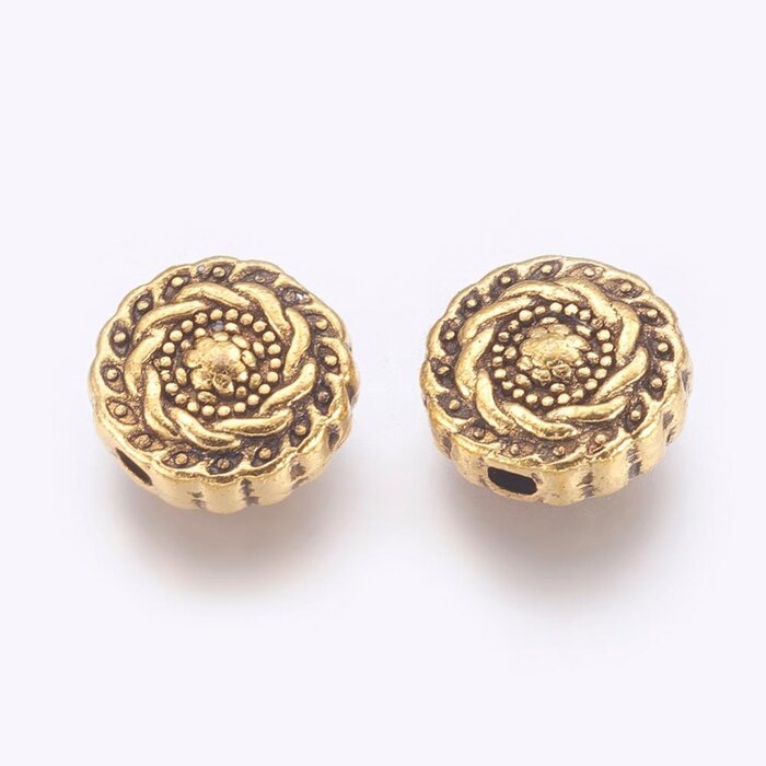 Tibetaanse Spacer Beads Rond 10x4mm Gold Plated, 10 stuks