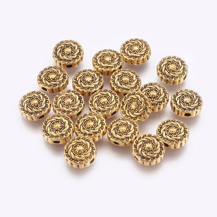 Tibetaanse Spacer Beads Rond 10x4mm Gold Plated, 10 stuks