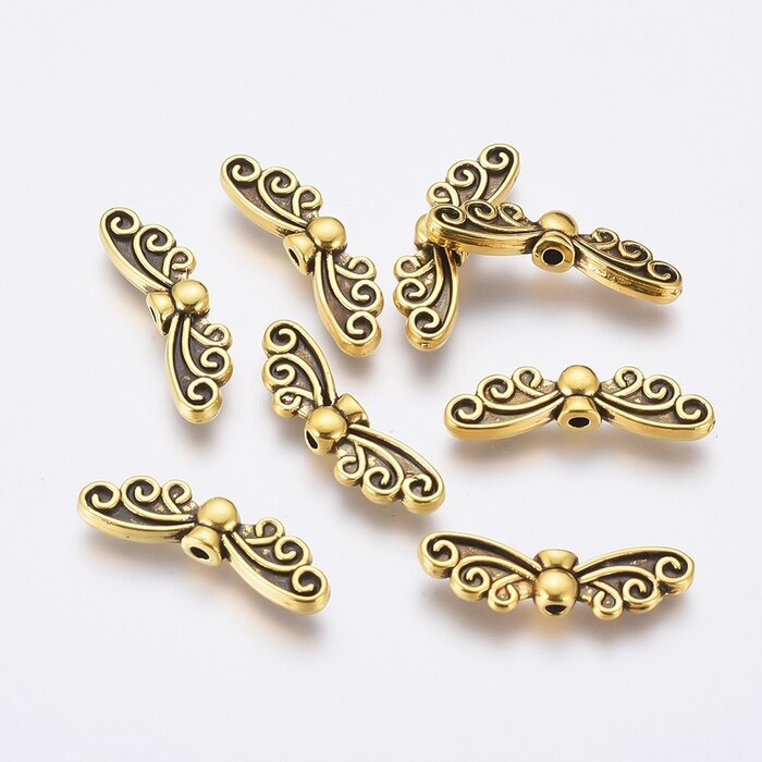 Tibetaanse Vleugel Kralen 22x7mm Gold Plated Nikkelvrij, 6 stuks