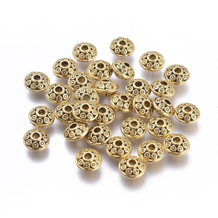 Tibetaanse Spacer Beads Bicone 6.5x3.5mm Antiek Gold Plated Nikkelvrij, 15 stuks
