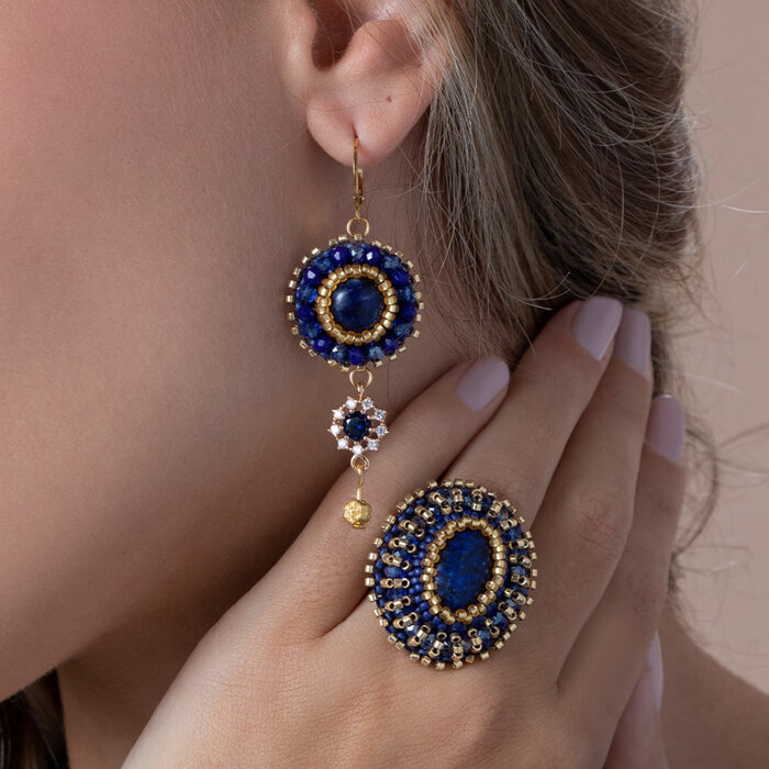 Luxe Crystal Glass Strass Tussenzetsel Gold Plated Kobalt Blauw 16x11mm