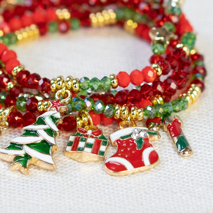 Christmas Present Charm Golden Red 14x10mm