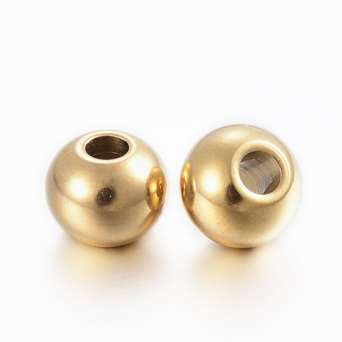Stainless Steel Spacer Beads Round 8x6.5mm Gold, 15 pieces