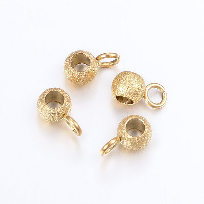 Stainless Steel Spacer Beads Rond met Oogje 4x3mm Goud, 6 stuks