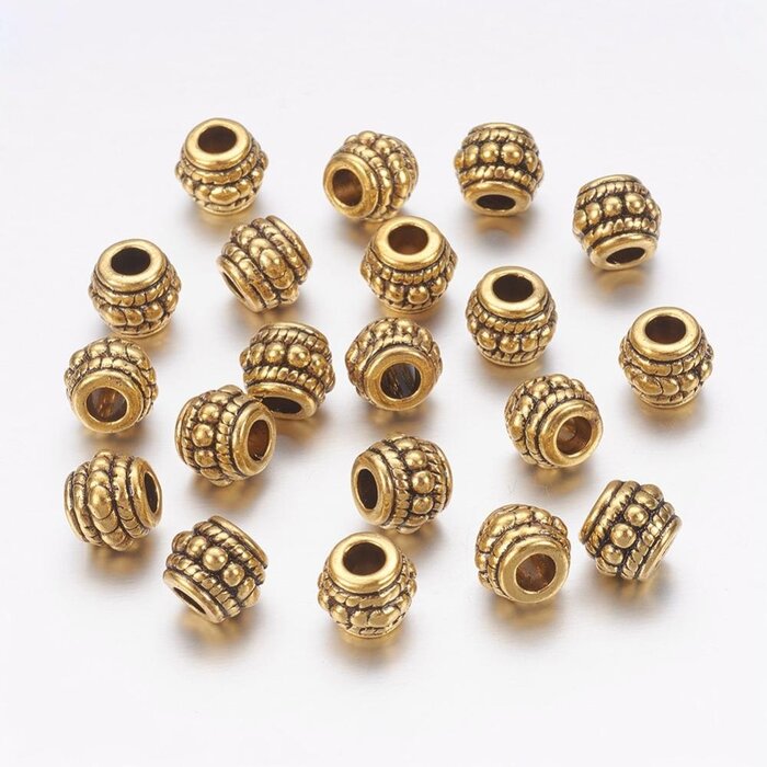 Tibetaanse Spacer Beads 8x6.5mm Antiek Gold Plated Nikkelvrij, 15 stuks