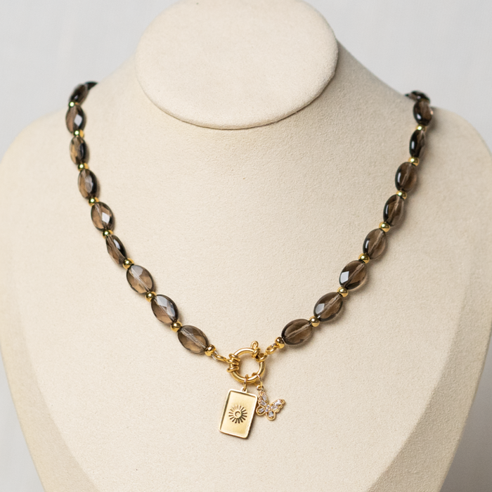 Stijlvolle ketting met Rookkwarts Inspi656