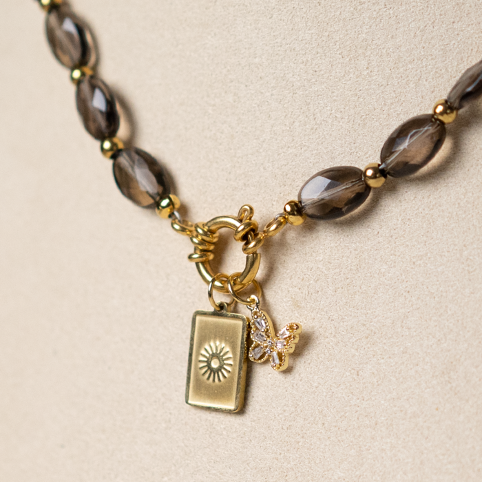 Stijlvolle ketting met Rookkwarts Inspi656