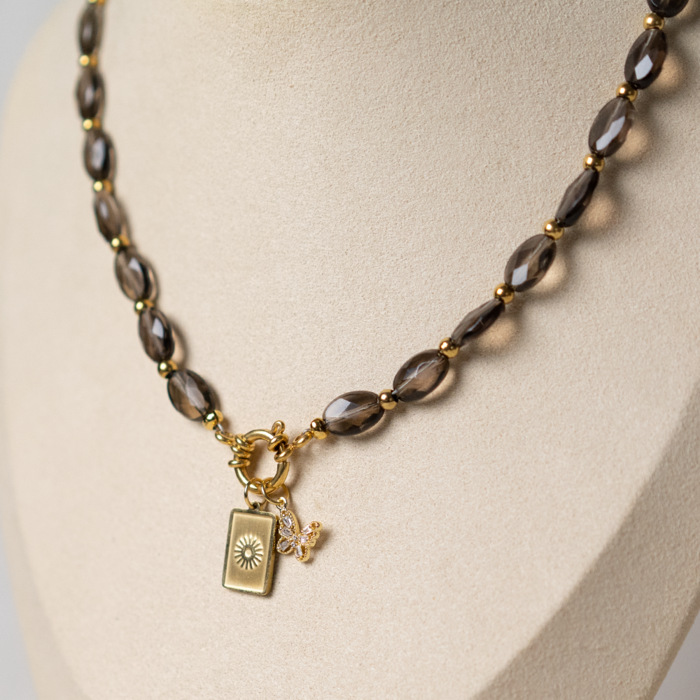 Stijlvolle ketting met Rookkwarts Inspi656