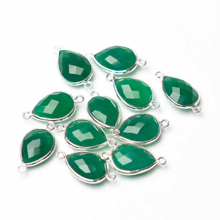 Real 925 Silver Gemstone Connector Green Onyx Drop 21x11x5mm
