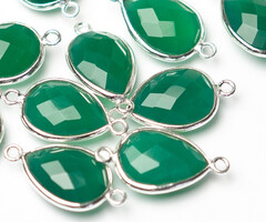 Echt 925 Zilver Edelsteen tussenzetsel Groene Onyx Druppel 21x11x5mm