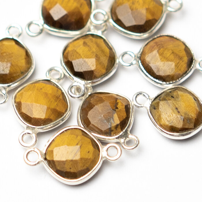 Echt 925 Zilver Edelsteen tussenzetsel Tijgeroog 16x9x4mm