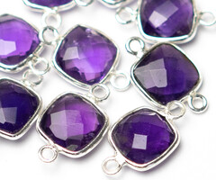 Echt 925 Zilver Edelsteen tussenzetsel Amethist 15x9x5mm
