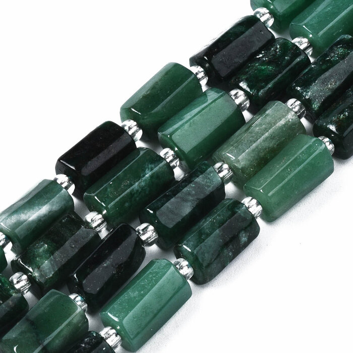 Natural Emerald Gemstone Beads Cylinder 9~14x5~7x5~6mm, strand 13 pieces