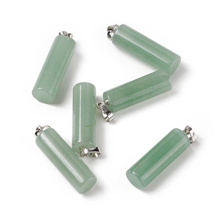 Natural Green Aventurine Gemstone Charm Cylinder 27x8mm