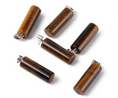 Natural Tiger Eye Gemstone Charm Cylinder 27x8mm