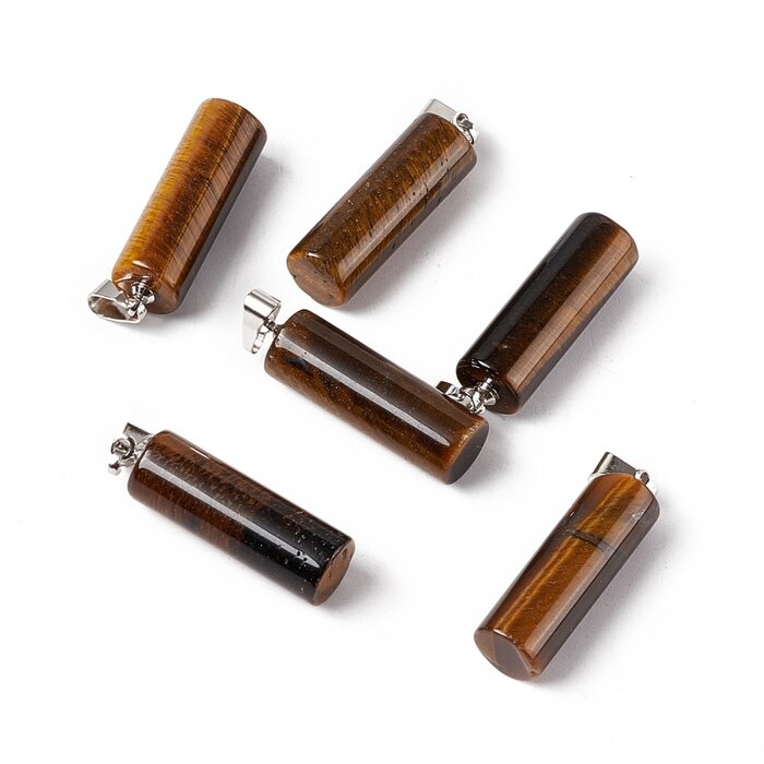 Natural Tiger Eye Gemstone Charm Cylinder 27x8mm