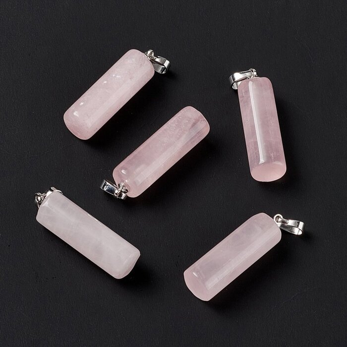Natural Rose Quartz Gemstone Charm Cylinder 27x8mm