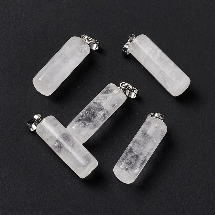Natural Rock Crystal Gemstone Charm Cylinder 27x8mm