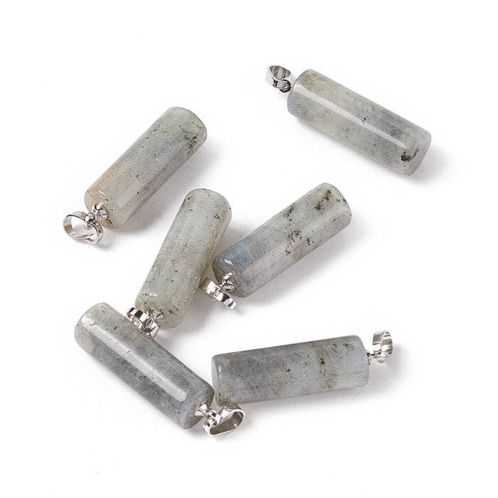Natural Labradorite Gemstone Charm Cylinder 27x8mm