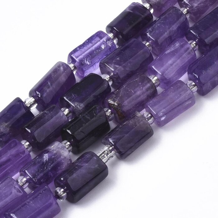 Natural Amethyst Gemstone Beads Cylinder 8~11x6~8x5~7mm, strand 13 pieces