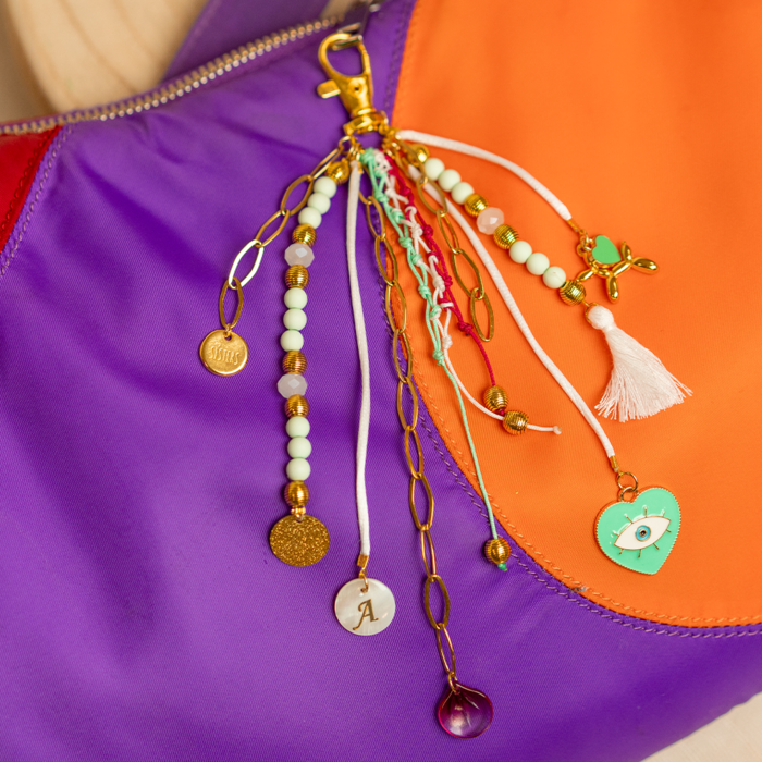 Keychain with Beads and Charms - Gold with Turquoise inspi59722