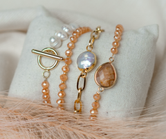 Bracelet set with Pearls and Sunstone