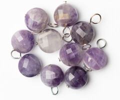 Stainless Steel Amethyst Charm Silver 13x10mm