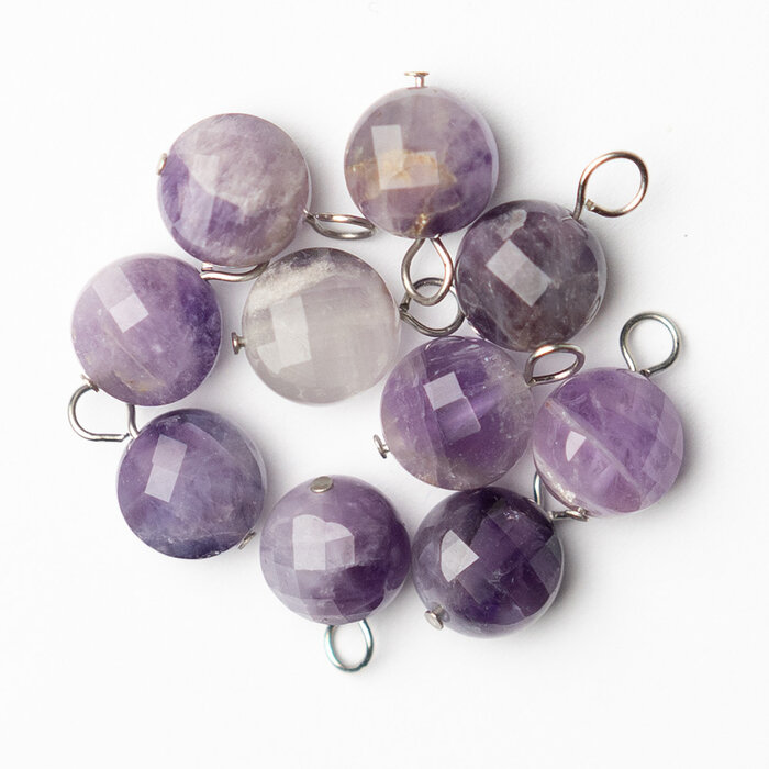 Stainless Steel Amethyst Charm Silver 13x10mm