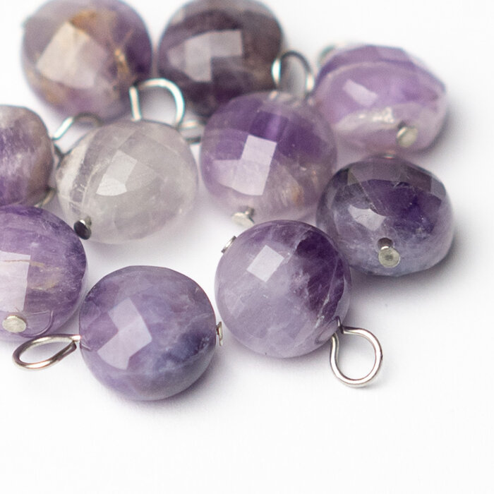 Stainless Steel Amethyst Charm Silver 13x10mm