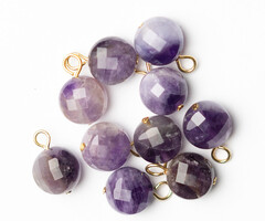 Stainless Steel Amethyst Charm Gold Plated 13x10mm