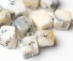 Stainless Steel Dendritic Agate Charm Cube Silver 13x7x7mm