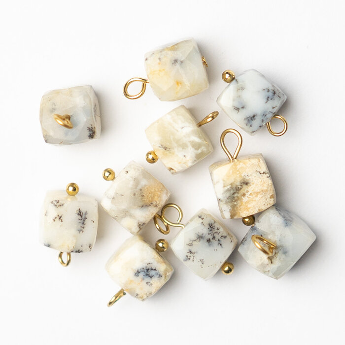 Stainless Steel Dendritische Agaat Bedel Vierkant Gold Plated 13x7x7mm