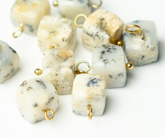 Stainless Steel Dendritic Agate Charm Cube Gold Plated 13x7x7mm