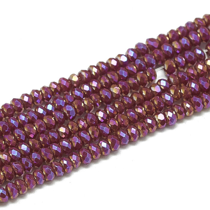 Faceted Glassbeads Electroplate Red 2x1.5mm, strand 150 pieces