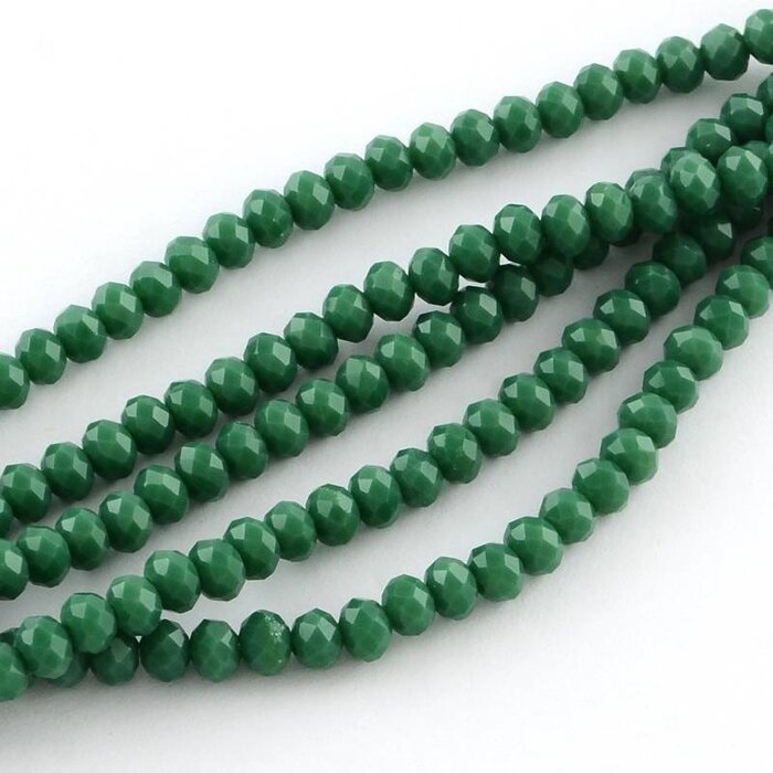 Facet Glaskralen Donker Groen 4x3mm, streng 120 stuks