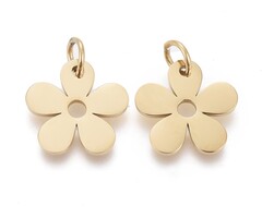 Stainless Steel Bloem bedel Gold Plated 11x11.5x0.8mm