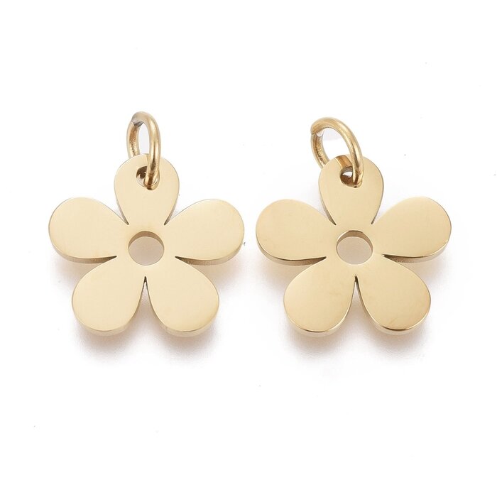 Stainless Steel Charm Flower Gold Plated 11x11.5x0.8mm