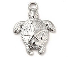 Stainless Steel Bedel Schildpad Zilver kleur 23.5x18x3mm