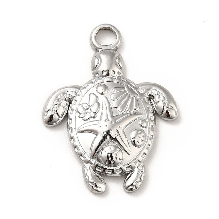 Stainless Steel Charm Turtle Silver color 23.5x18x3mm