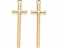 Stainless Steel Zwaard bedel Gold Plated 45x13.5x2mm