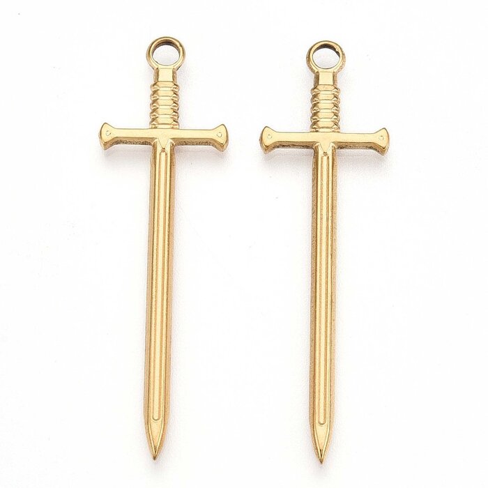 Stainless Steel Charm Sword Gold Plated 45x13.5x2mm
