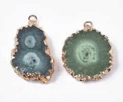 Natural Gemstone Charm Druzy Agate Green 22~33x18~25x5~7mm