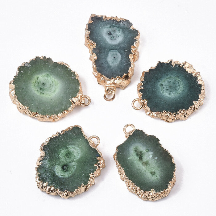 Natural Gemstone Charm Druzy Agate Green 22~33x18~25x5~7mm